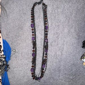 Purple Beaded, Jeweled and Chain Fashion Multi Strand necklace